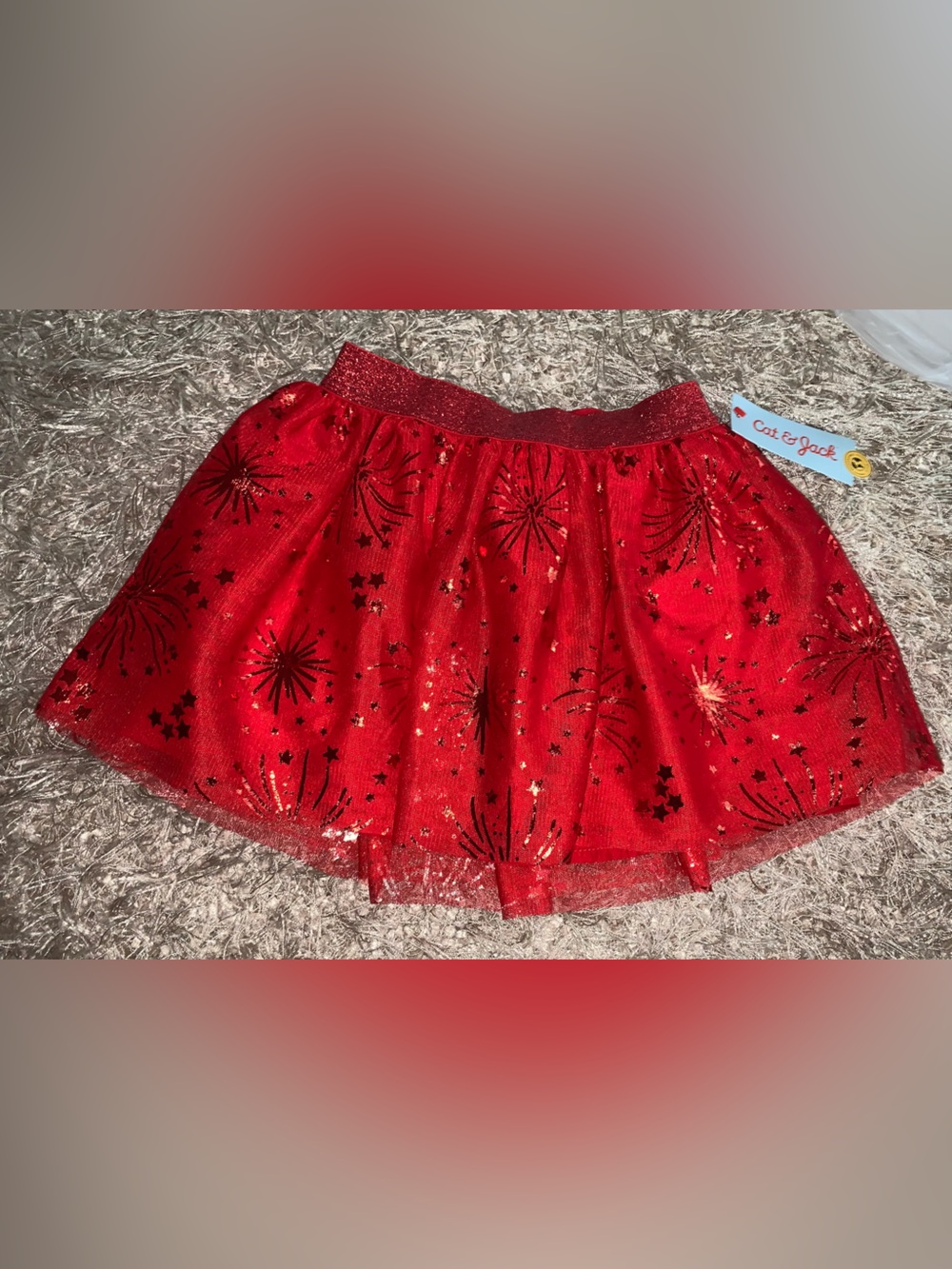Cat & Jack Red Glitter Firework Tulle Skirt size XS (4/5) NWT